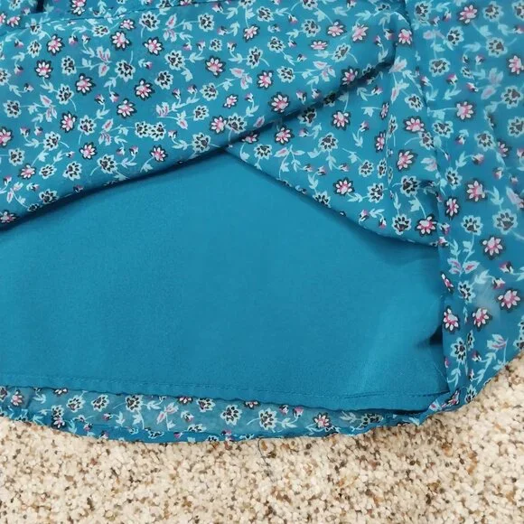 3603 Size Large Time and True Dark Teal Floral Lined Dress. - Picture 3 of 7